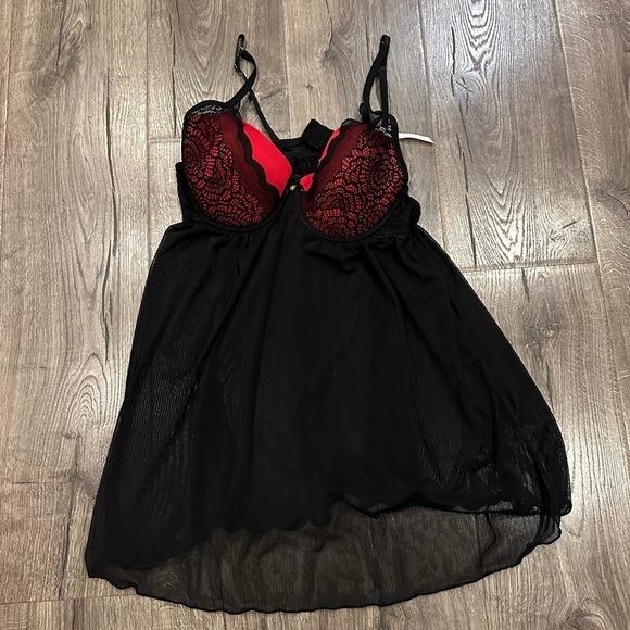 Daisy Fuentes Negligie Black Red Sexy Sheer Lace Size L Babydoll Fairy Nightgown - Picture 5 of 10